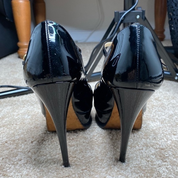 YSL- Tribute Black Patent Leather Mary Jane Peep Toe Platform Heel - Picture 9 of 14
